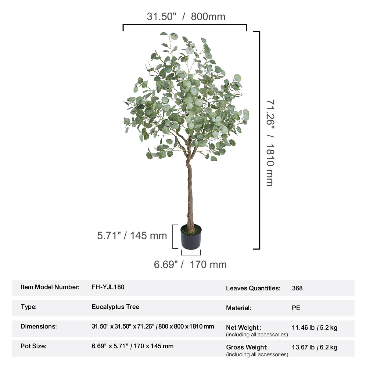 VEVOR 5/6/7/8FT Artificial Tree Tall Faux Ficus Plant with Natural Wood Trunk green Tree