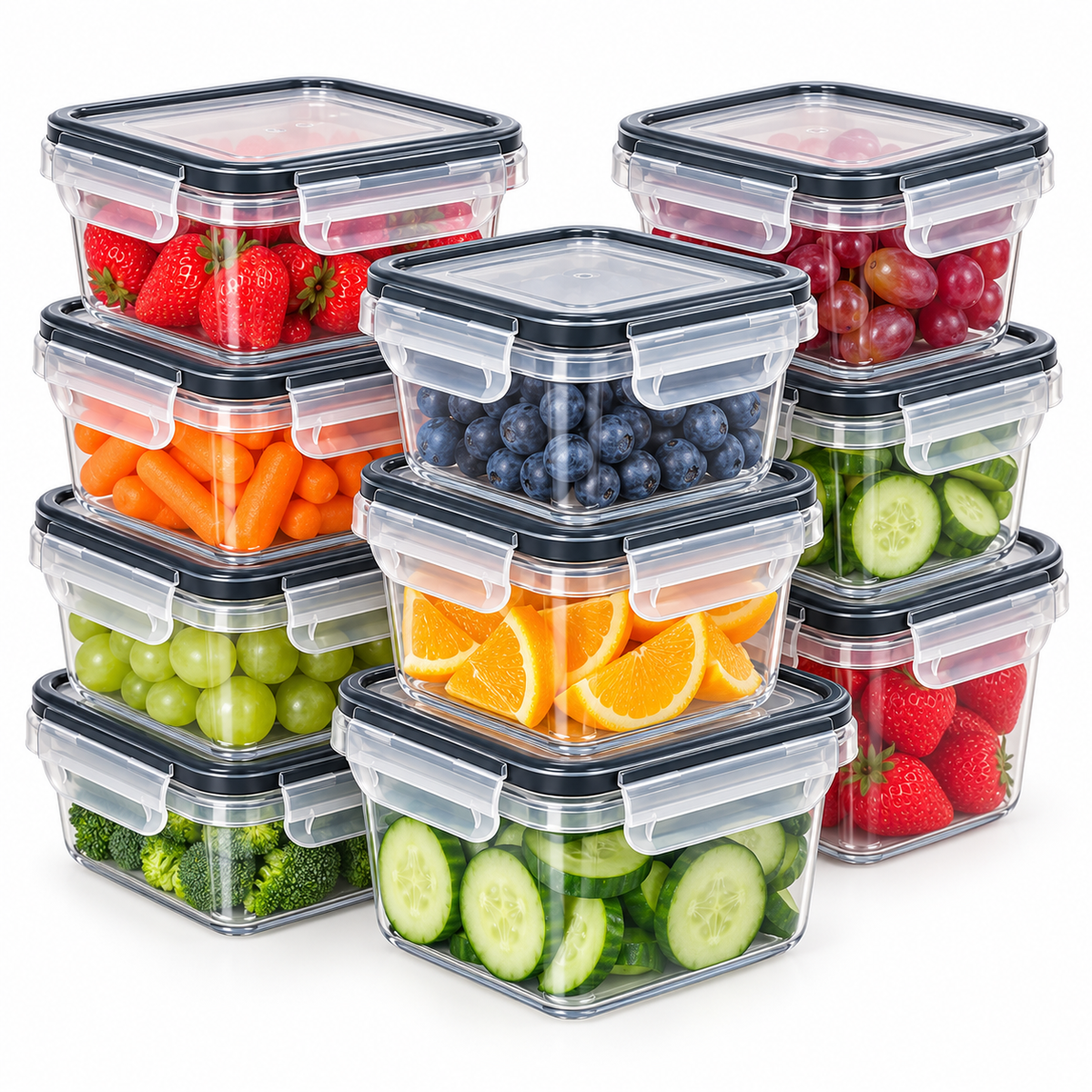 8-PC BPA-Free Airtight Food Containers with Locking Lids - Microwave/Freezer Safe PP Plastic Storages