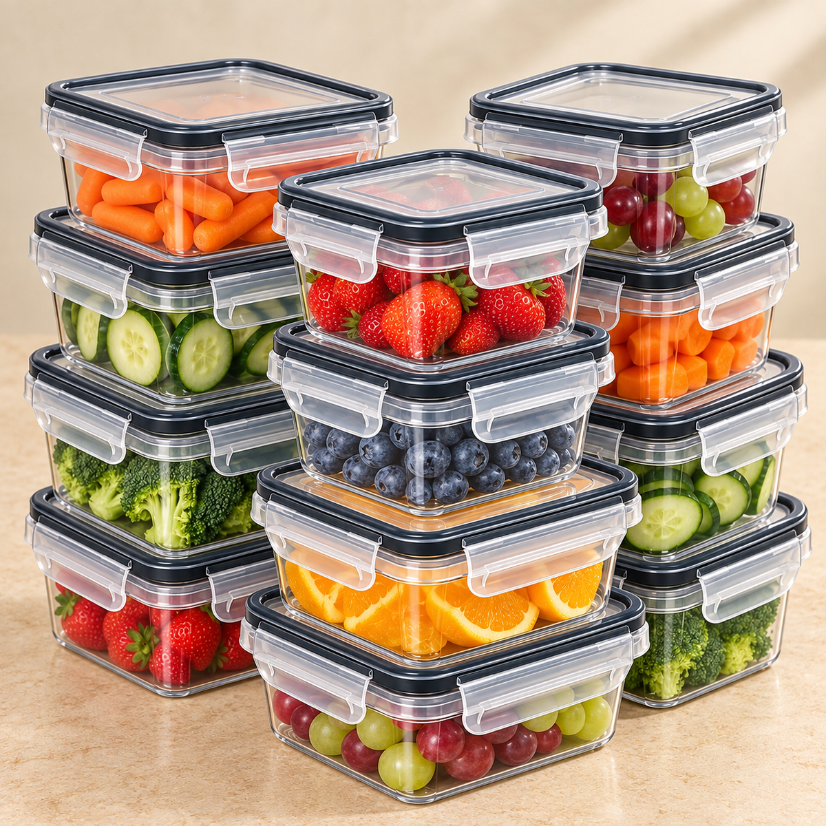 8-PC BPA-Free Airtight Food Containers with Locking Lids - Microwave/Freezer Safe PP Plastic Storages