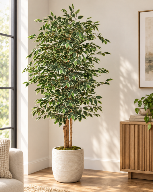VEVOR 5/6/7/8FT Artificial Tree Tall Faux Ficus Plant with Natural Wood Trunk green Tree