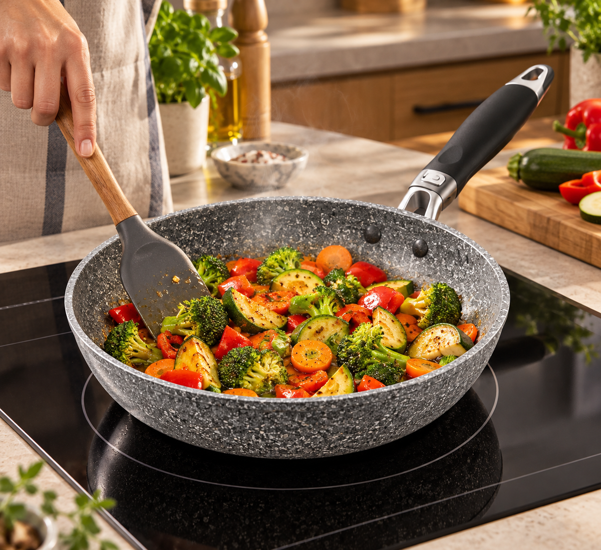 Durable Stone Frying Pan28/26/24/20cm Wok Non-stick Pan Skillet Cauldron Induction Cooker Gas Stove