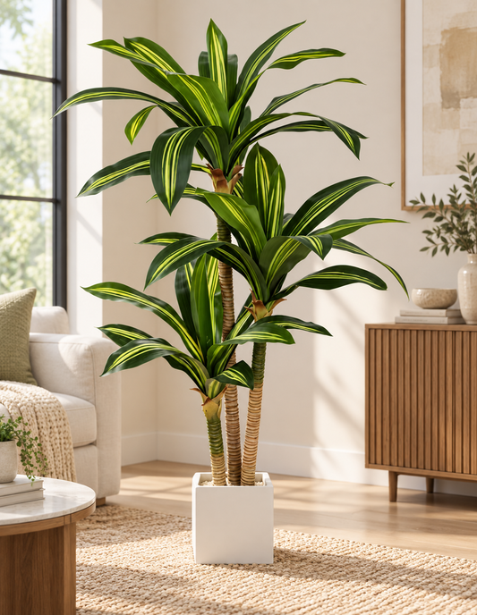 4ft/5ft/6ft Artificial Dracaena Tree in Pot - Realistic Faux Plastic Tropical Floor  for indoor or outdoor