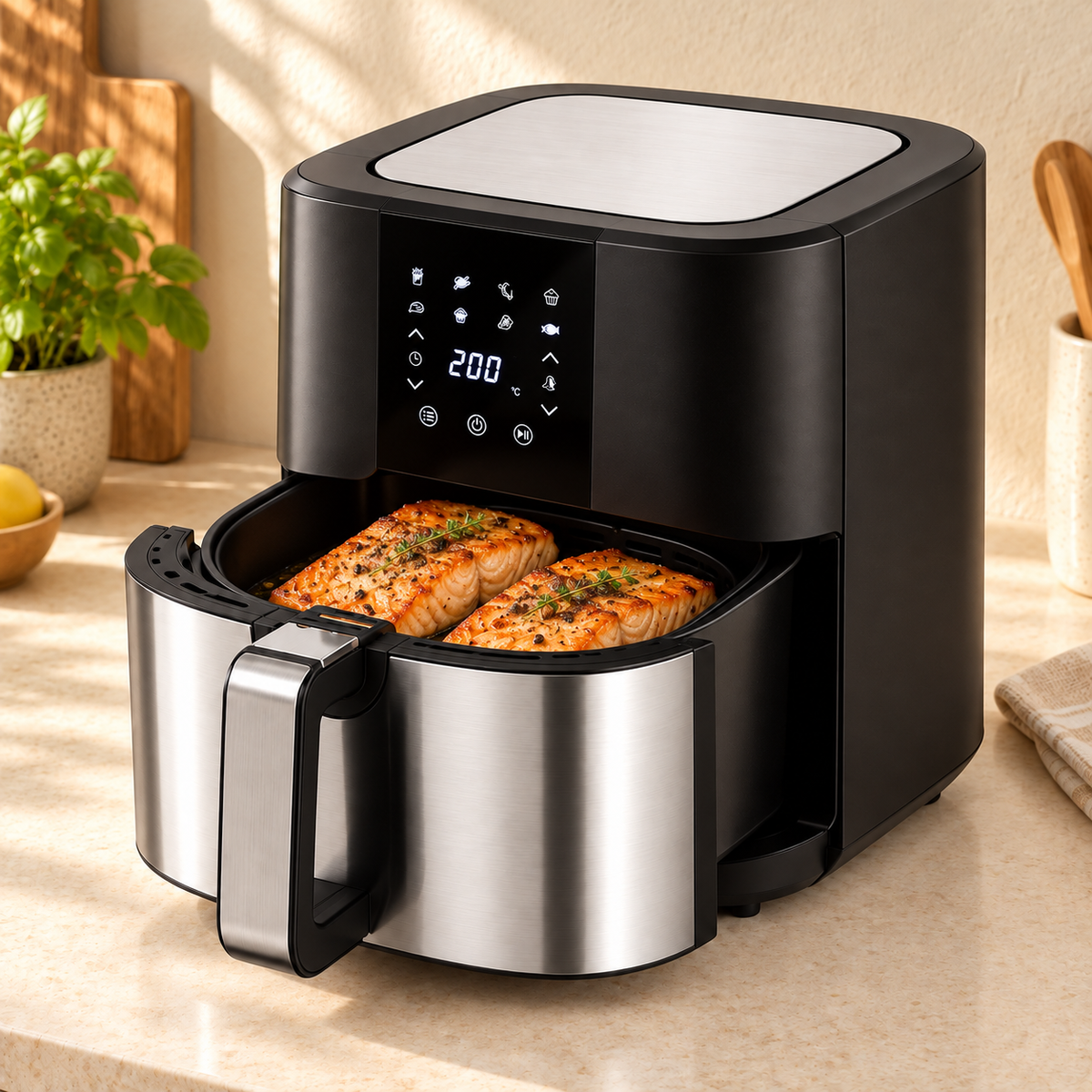 KitCook Large Air Fryer, 1500W 7QT AirFryer Cooker, Adjustable.