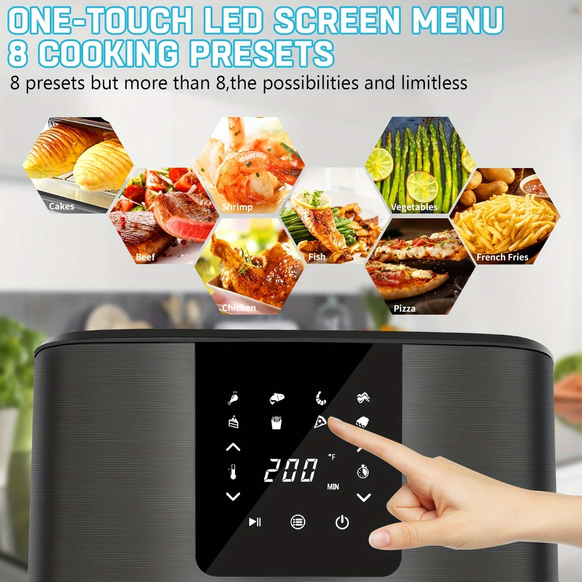 KitCook Large Air Fryer, 1500W 7QT AirFryer Cooker, Adjustable.