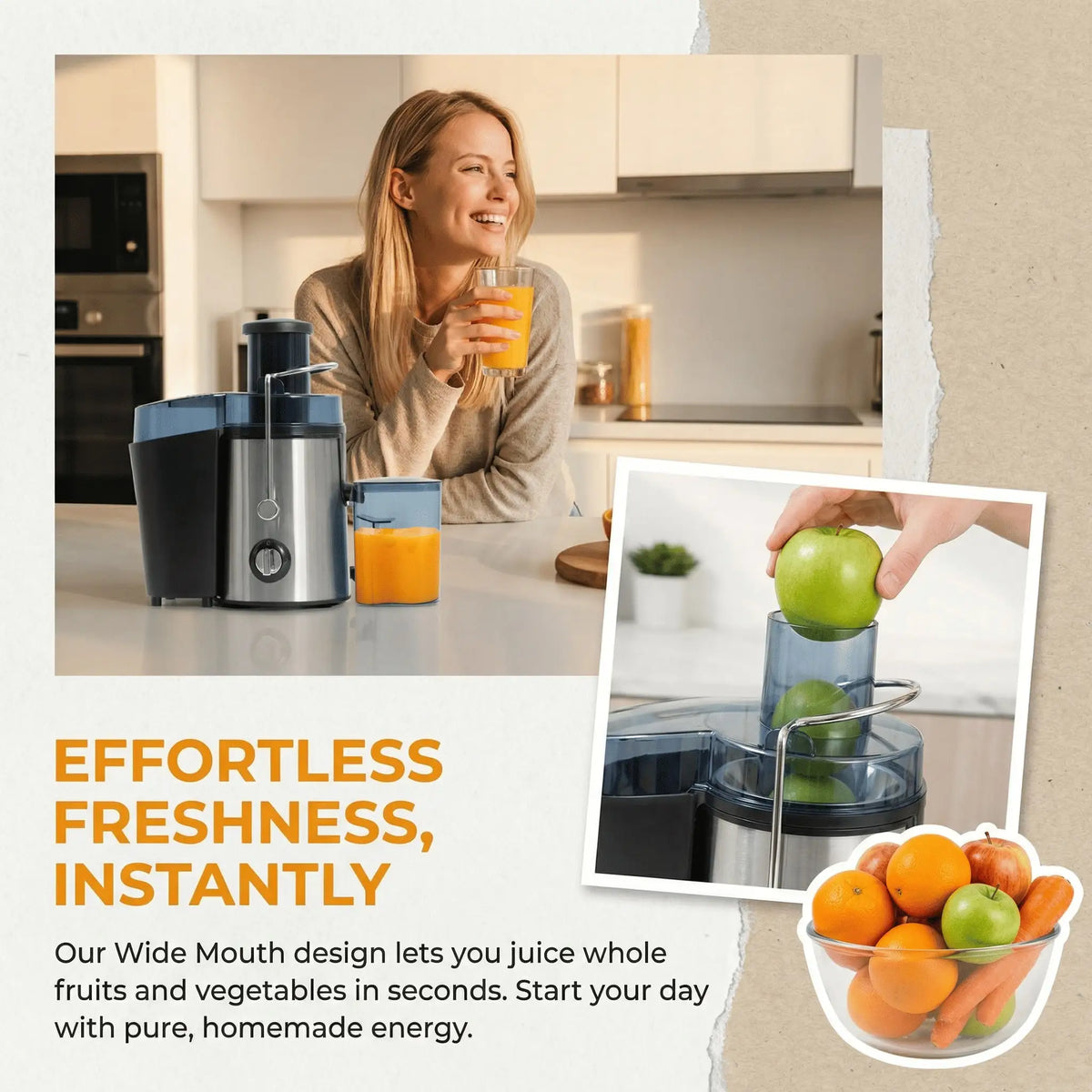 1 Pack Multi Function Juicer Blender Food Processor 3 Speed Settings Wide Mouth for Fruits Vegetables.