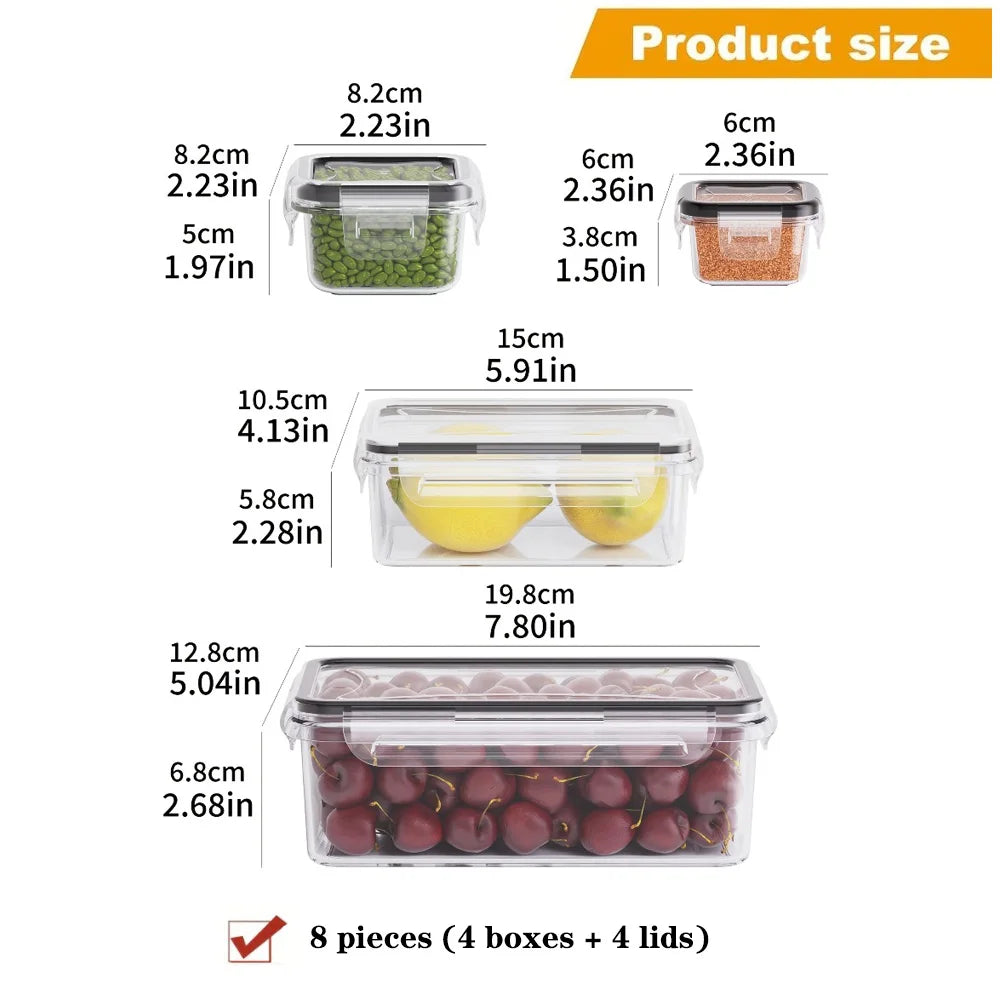 8-PC BPA-Free Airtight Food Containers with Locking Lids - Microwave/Freezer Safe PP Plastic Storages