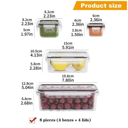 8-PC BPA-Free Airtight Food Containers with Locking Lids - Microwave/Freezer Safe PP Plastic Storages