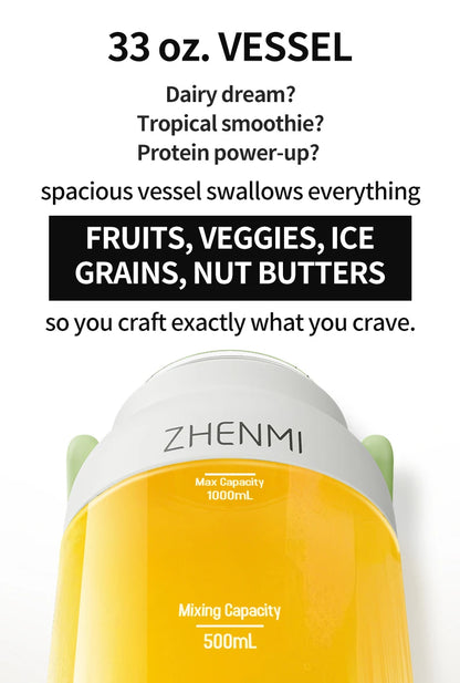 Holidays and Birthdays Blender for Shakes & Smoothies! ZHENMI BPA-Free Cordless Blender, 33oz,