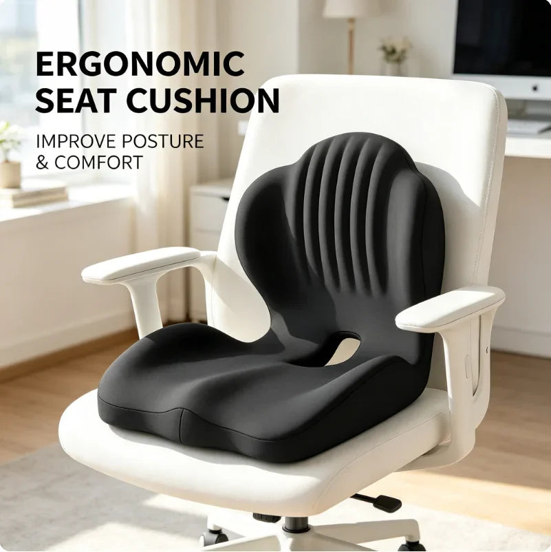 Ergonomic Coccyx Seat Pad Memory Foam Cushion Sciatica Pain Relief Posture Correction Mat for Home Office