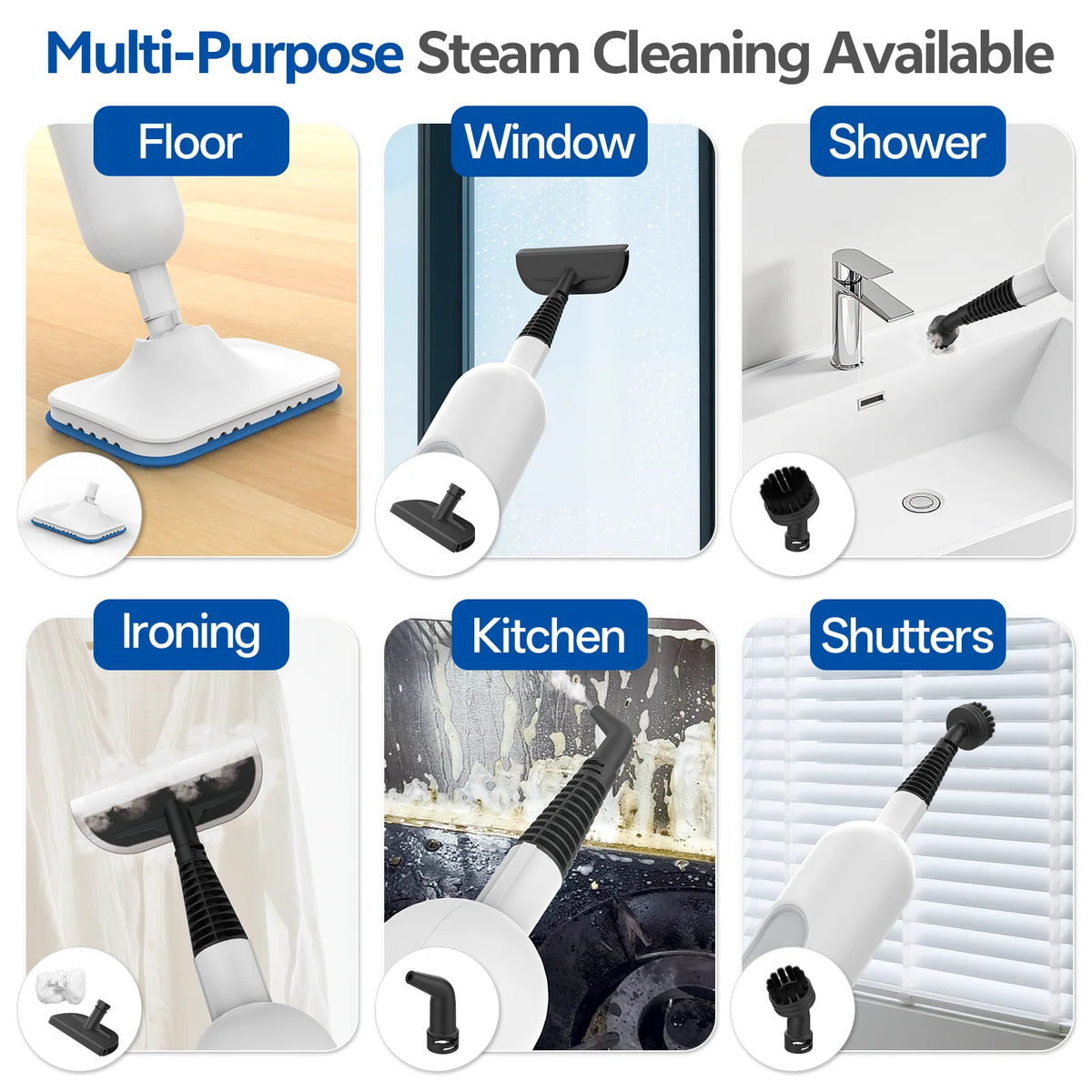 INSE Powerful Steam Mop High Temperature 6 in 1 Scrubbing Steam Cleaner Detachable Floor Steam Mop