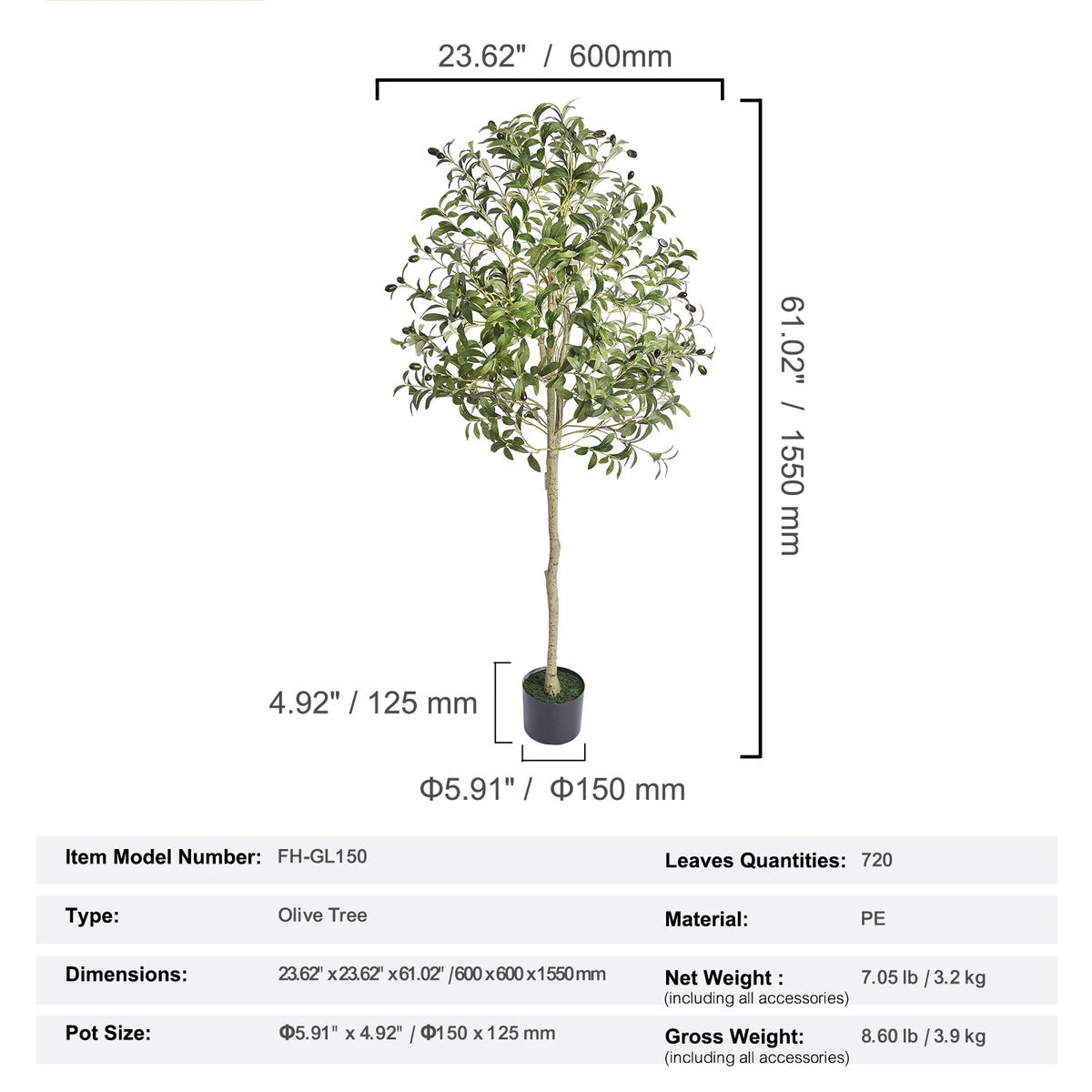 VEVOR 5/6/7/8FT Artificial Tree Tall Faux Ficus Plant with Natural Wood Trunk green Tree