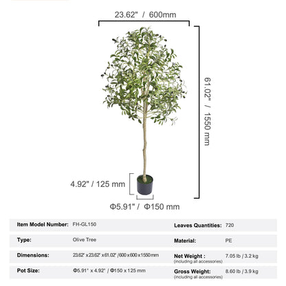 VEVOR 5/6/7/8FT Artificial Tree Tall Faux Ficus Plant with Natural Wood Trunk green Tree
