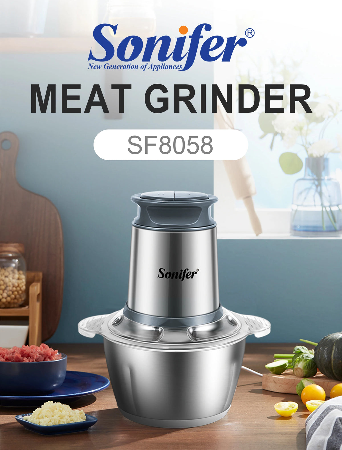 2 Speeds Electric Chopper Meat Grinder Stainless Steel Mincer Food Processor Kitchen Slicer