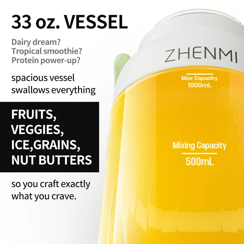 Holidays and Birthdays Blender for Shakes & Smoothies! ZHENMI BPA-Free Cordless Blender, 33oz,