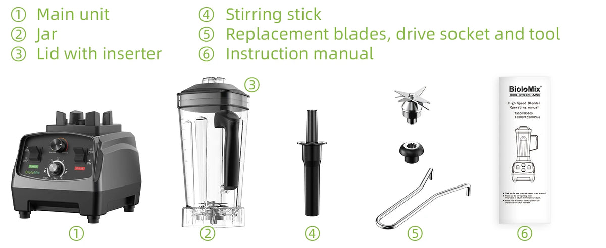 BioloMix 3HP 2200W Heavy Duty Grade Timer Blender Mixe Ice Smoothies BPA Free 2L Jar