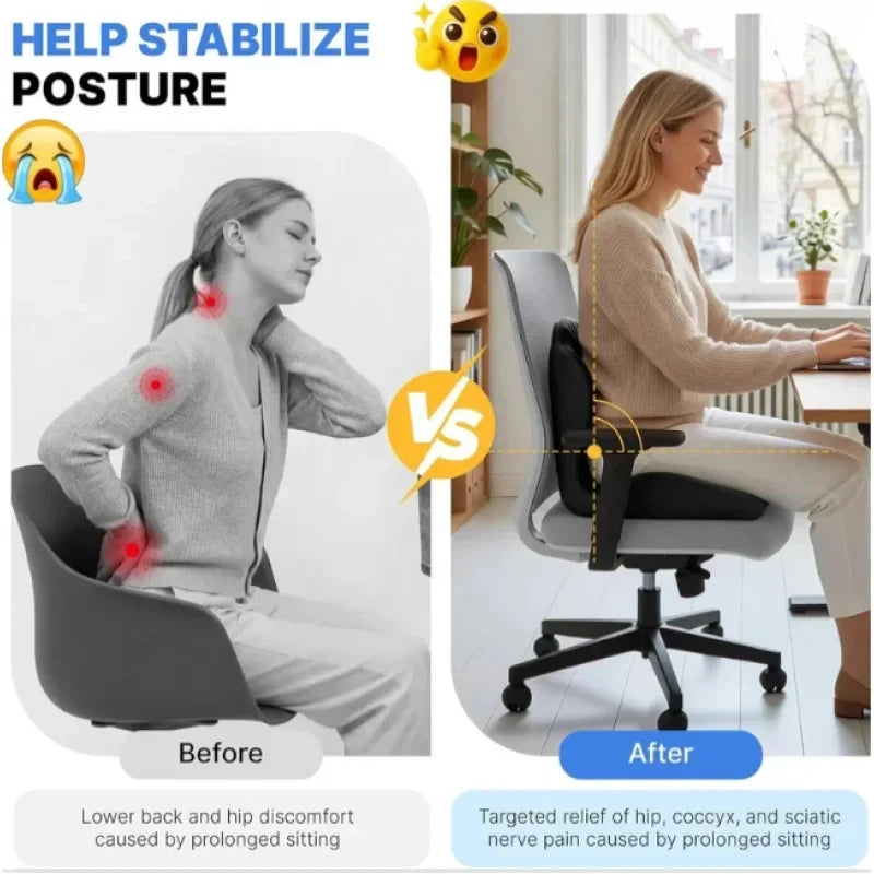 Ergonomic Coccyx Seat Pad Memory Foam Cushion Sciatica Pain Relief Posture Correction Mat for Home Office