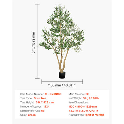 VEVOR 5/6/7/8FT Artificial Tree Tall Faux Ficus Plant with Natural Wood Trunk green Tree