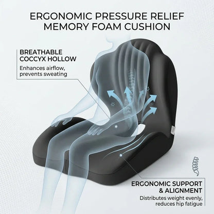 Ergonomic Coccyx Seat Pad Memory Foam Cushion Sciatica Pain Relief Posture Correction Mat for Home Office