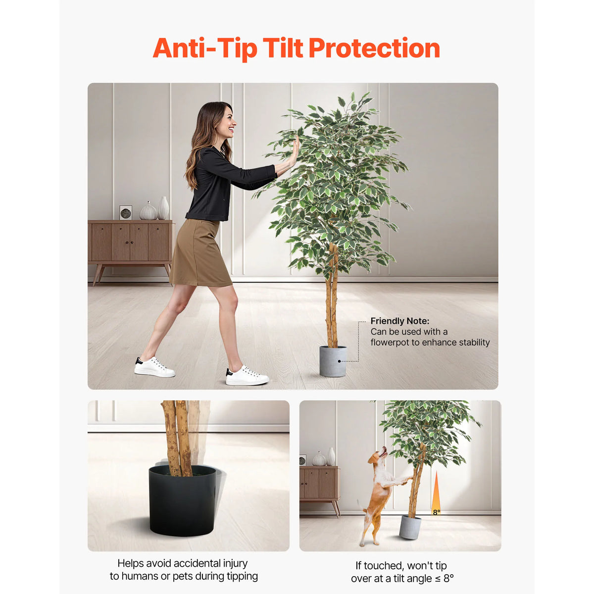 VEVOR 5/6/7/8FT Artificial Tree Tall Faux Ficus Plant with Natural Wood Trunk green Tree