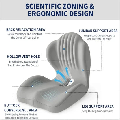 Ergonomic Coccyx Seat Pad Memory Foam Cushion Sciatica Pain Relief Posture Correction Mat for Home Office