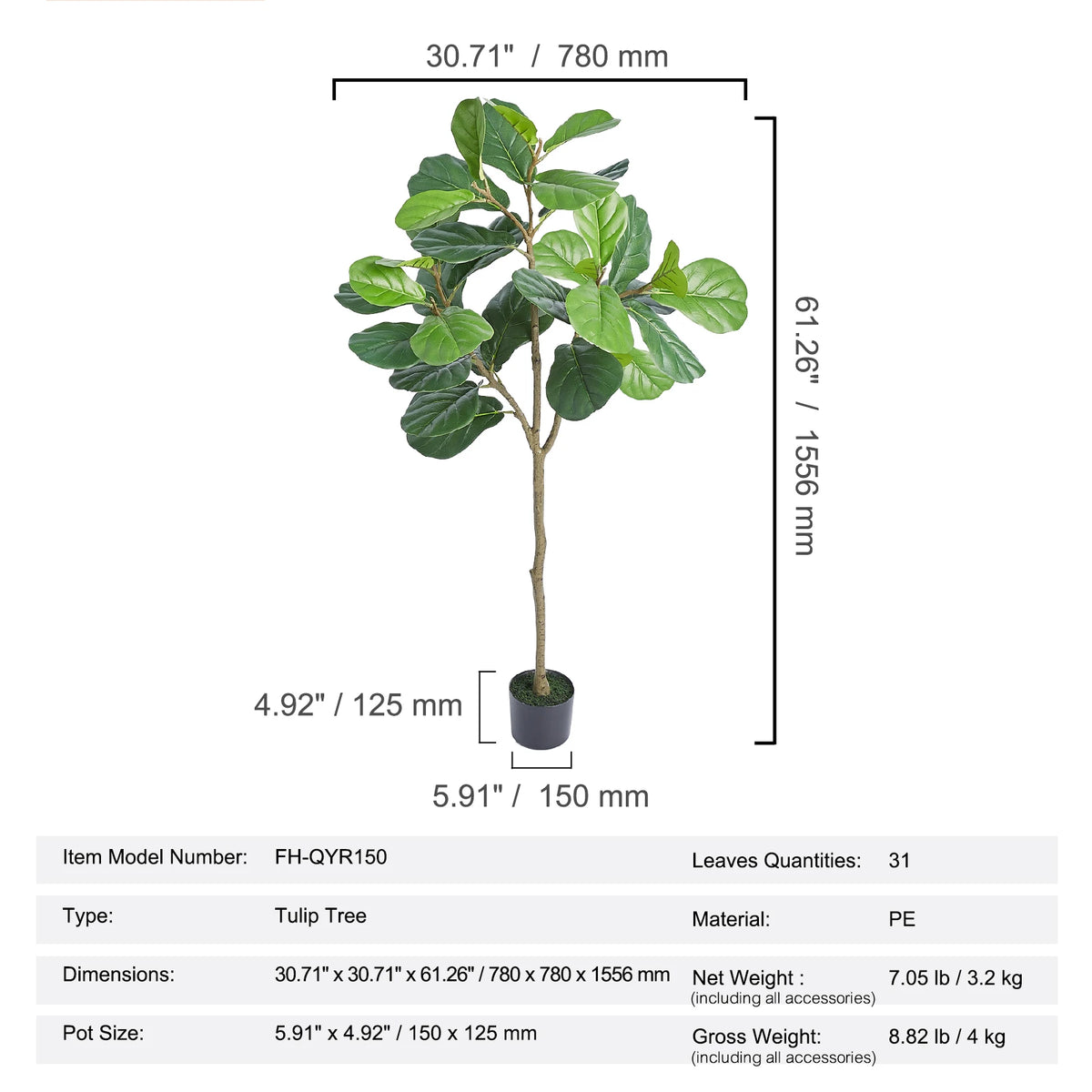 VEVOR 5/6/7/8FT Artificial Tree Tall Faux Ficus Plant with Natural Wood Trunk green Tree