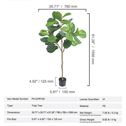 VEVOR 5/6/7/8FT Artificial Tree Tall Faux Ficus Plant with Natural Wood Trunk green Tree