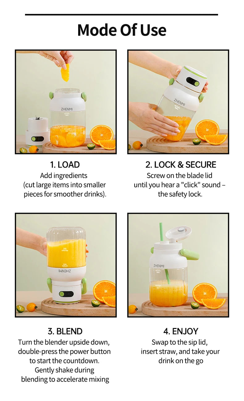 Holidays and Birthdays Blender for Shakes & Smoothies! ZHENMI BPA-Free Cordless Blender, 33oz,