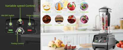 BioloMix 3HP 2200W Heavy Duty Grade Timer Blender Mixe Ice Smoothies BPA Free 2L Jar