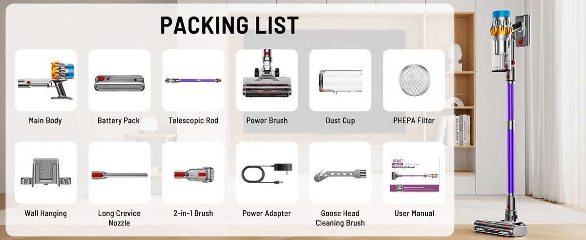 VAKERR X15 Pro 750W Cordless Vacuum Cleaner 75KPA Strong Suction for Pet Hair and Carpet 80M