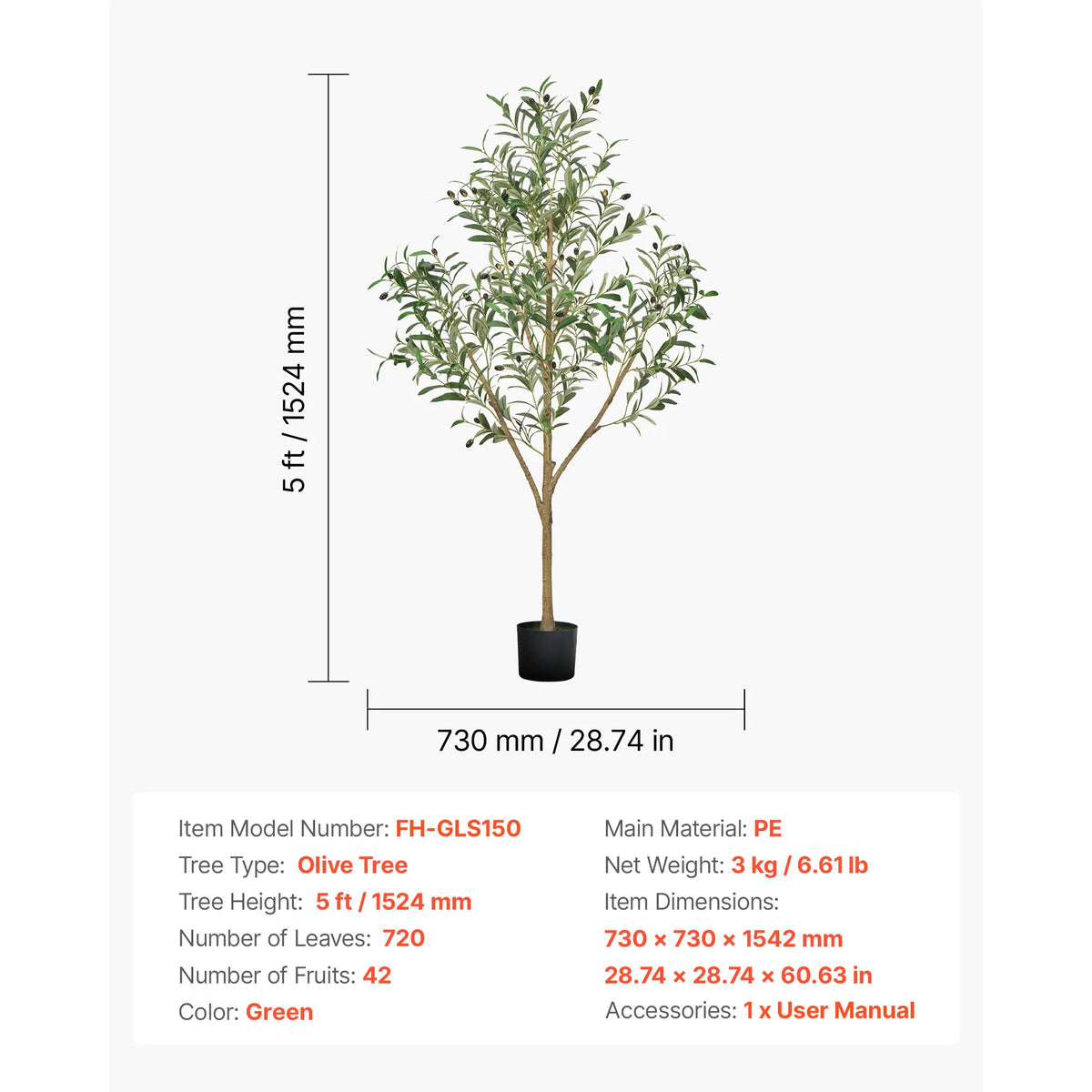 VEVOR 5/6/7/8FT Artificial Tree Tall Faux Ficus Plant with Natural Wood Trunk green Tree