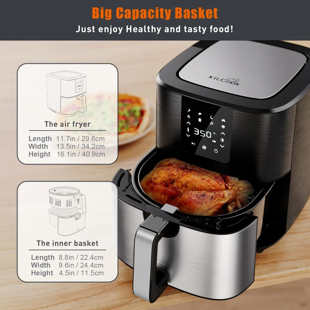 KitCook Large Air Fryer, 1500W 7QT AirFryer Cooker, Adjustable.