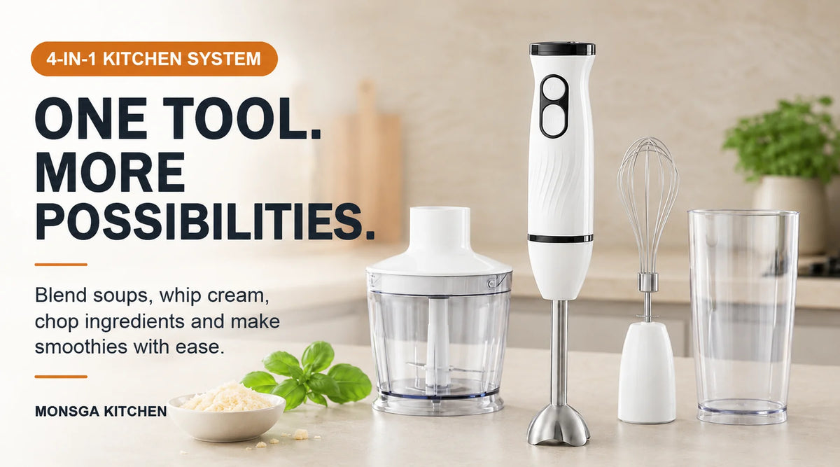 MONSGA By erabros Electric Hand Immersion Blender Mixer, 4 in 1 Hand Mixer.