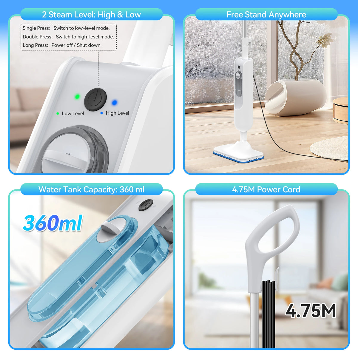 INSE Powerful Steam Mop High Temperature 6 in 1 Scrubbing Steam Cleaner Detachable Floor Steam Mop