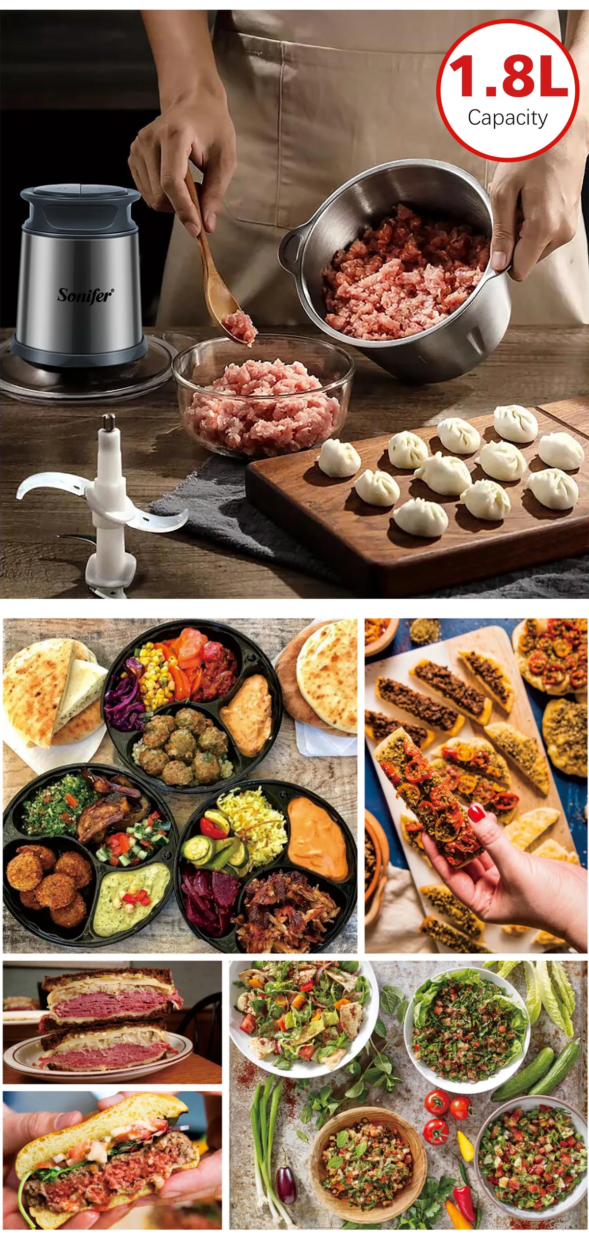 2 Speeds Electric Chopper Meat Grinder Stainless Steel Mincer Food Processor Kitchen Slicer
