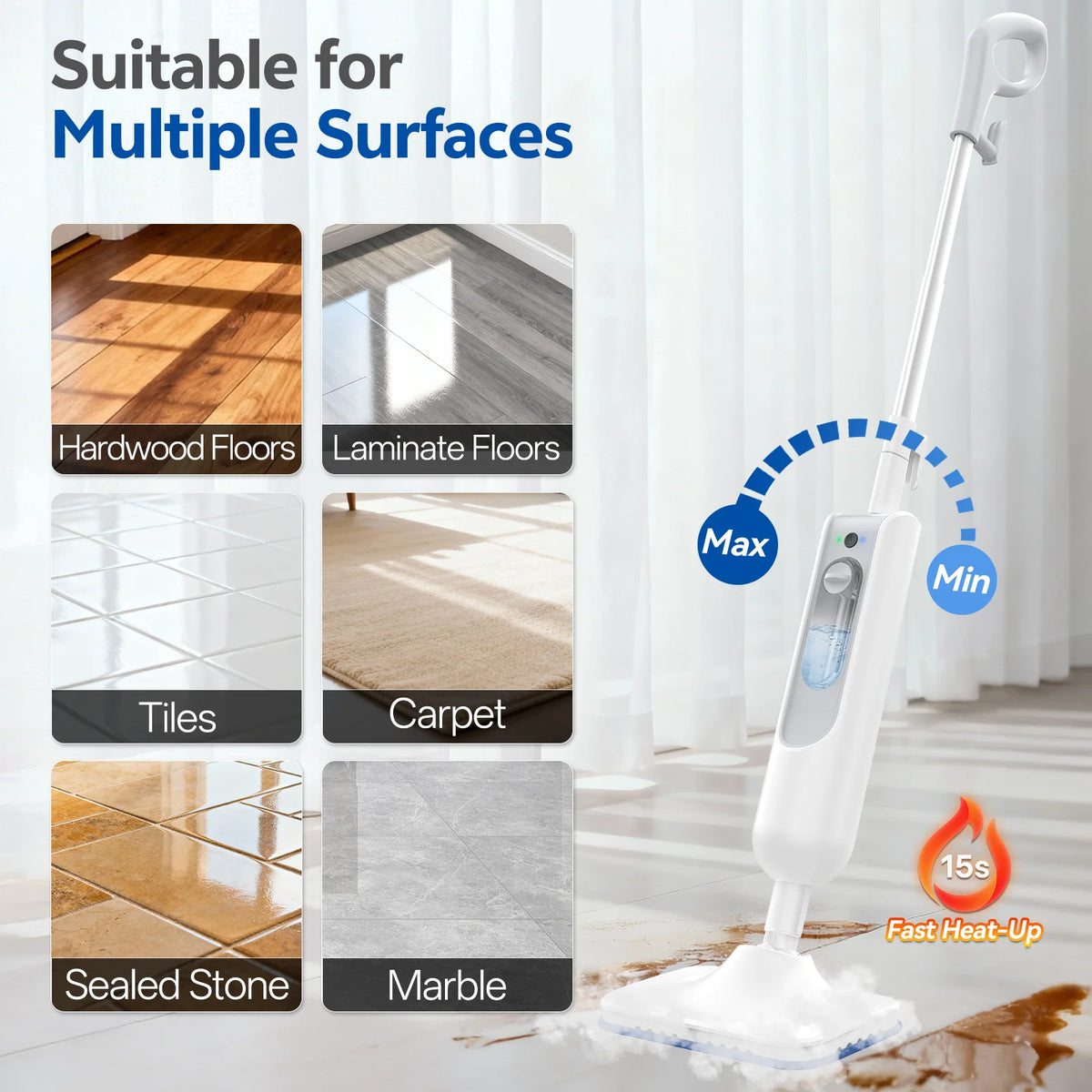 INSE Powerful Steam Mop High Temperature 6 in 1 Scrubbing Steam Cleaner Detachable Floor Steam Mop