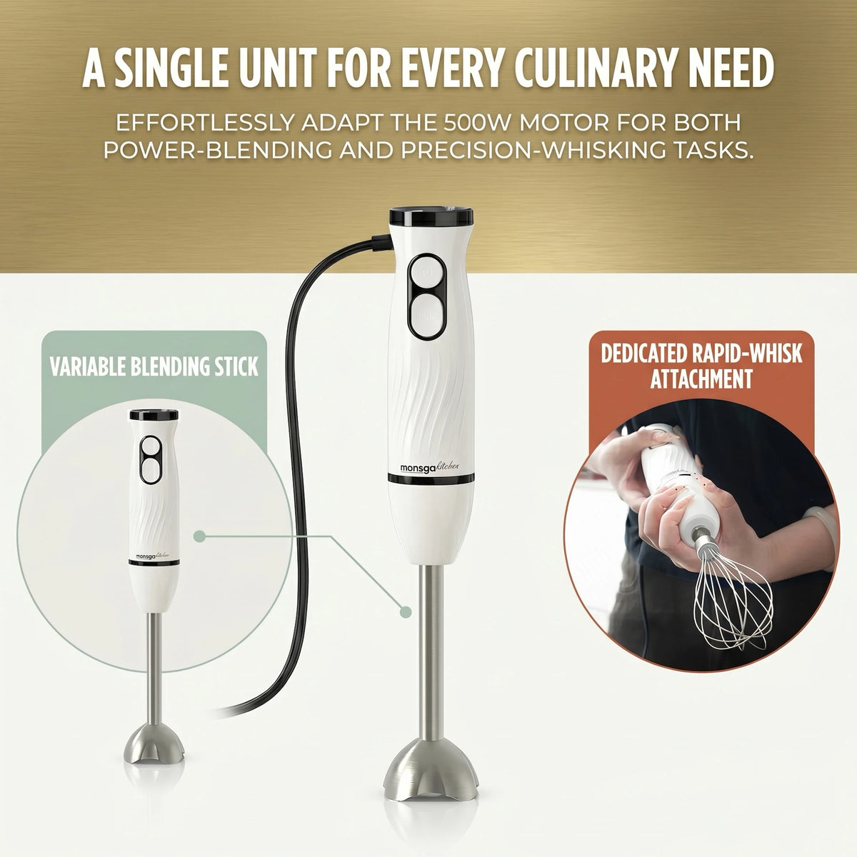 MONSGA By erabros Electric Hand Immersion Blender Mixer, 4 in 1 Hand Mixer.