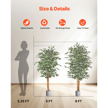 VEVOR 5/6/7/8FT Artificial Tree Tall Faux Ficus Plant with Natural Wood Trunk green Tree