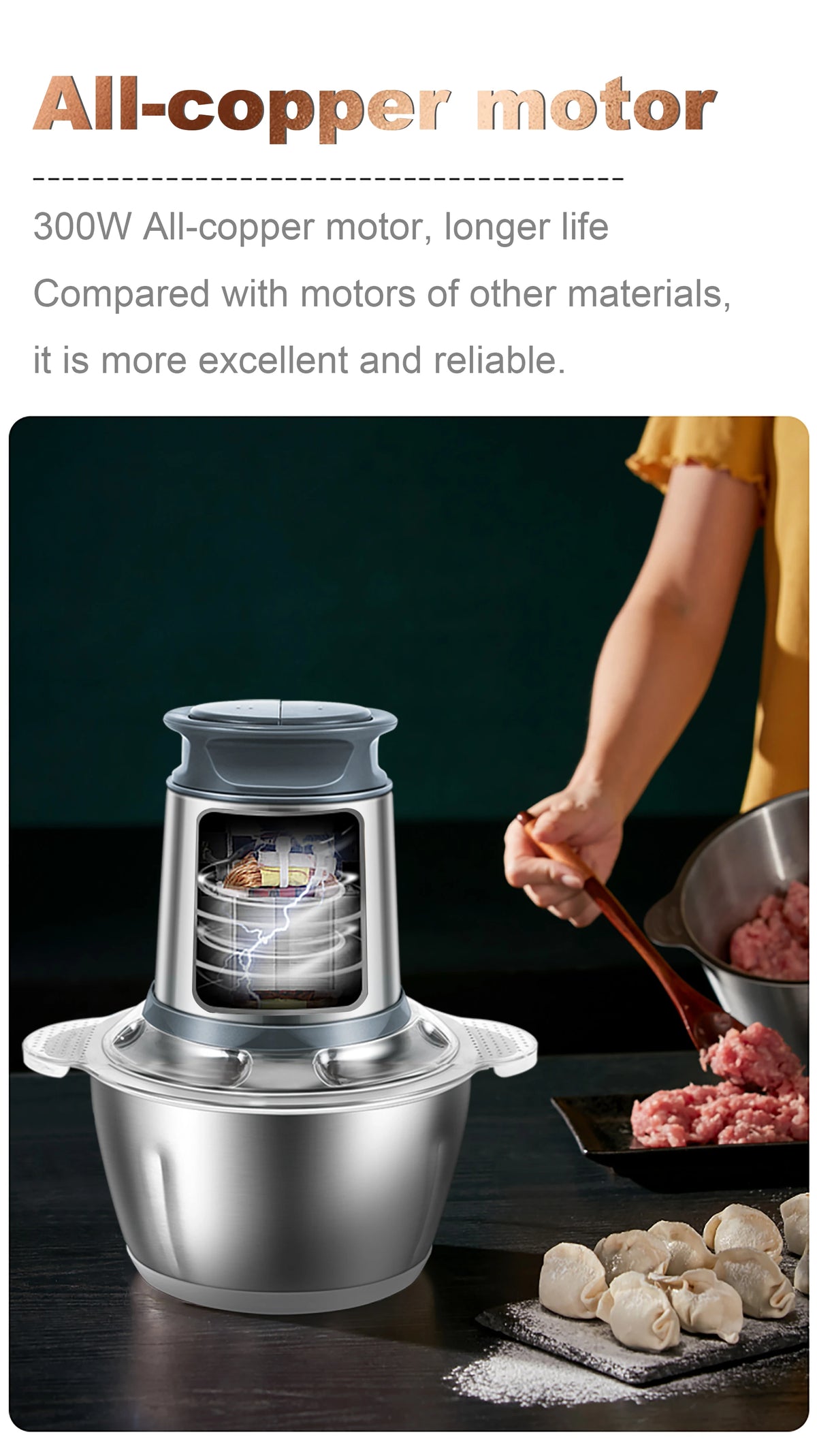 2 Speeds Electric Chopper Meat Grinder Stainless Steel Mincer Food Processor Kitchen Slicer