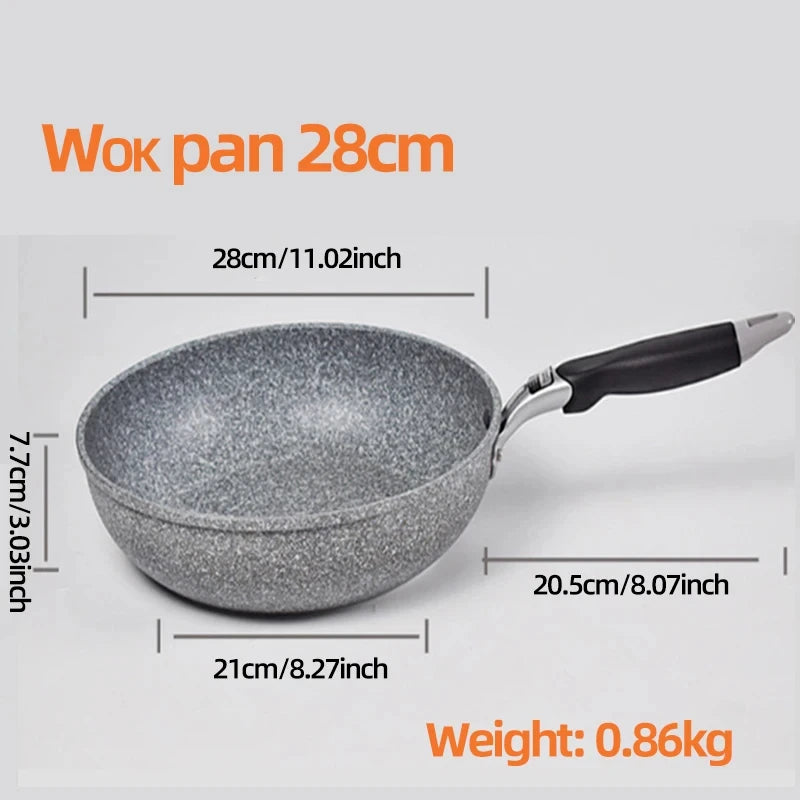 Durable Stone Frying Pan28/26/24/20cm Wok Non-stick Pan Skillet Cauldron Induction Cooker Gas Stove