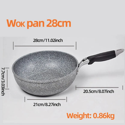 Durable Stone Frying Pan28/26/24/20cm Wok Non-stick Pan Skillet Cauldron Induction Cooker Gas Stove