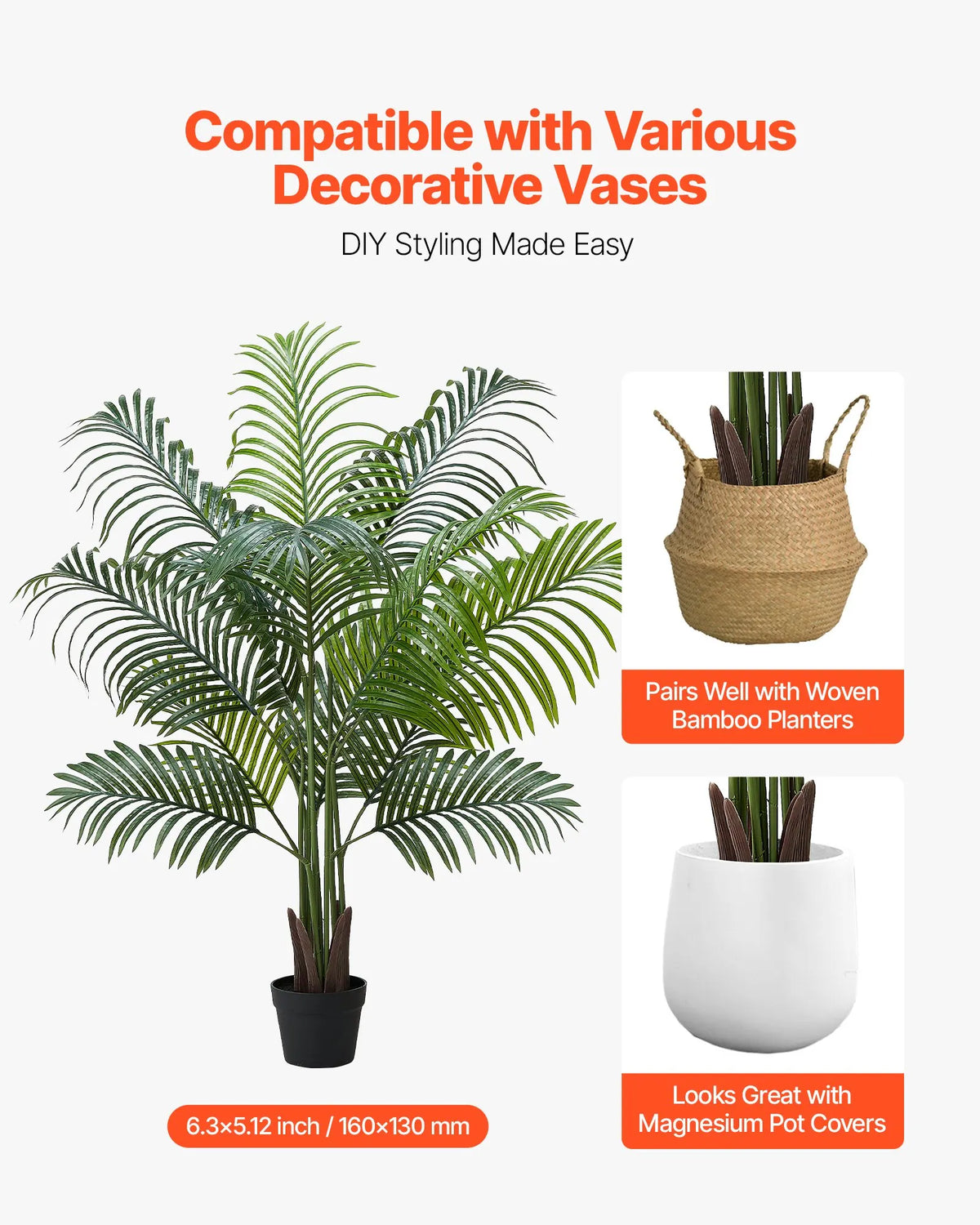 5ft Artificial Areca Palm Tree Faux Plant In Pot For Home Office Decor