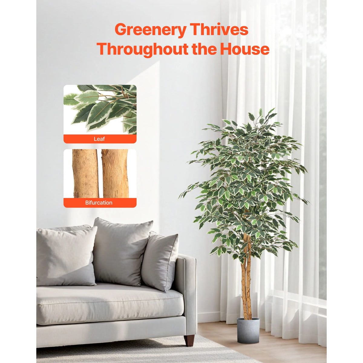 VEVOR 5/6/7/8FT Artificial Tree Tall Faux Ficus Plant with Natural Wood Trunk green Tree