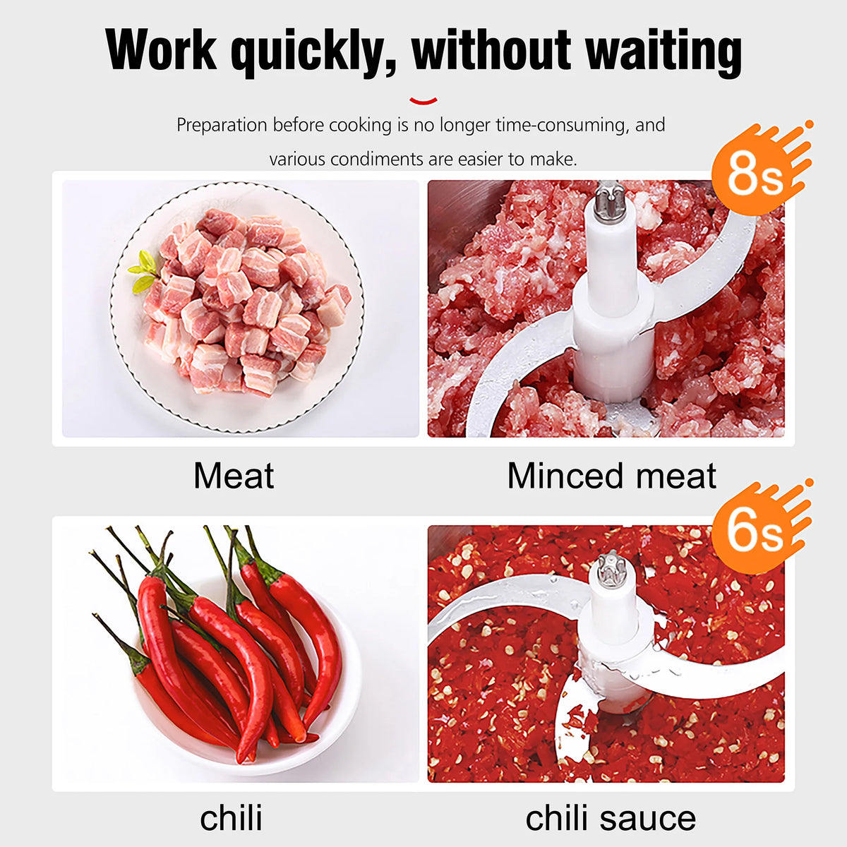 2 Speeds Electric Chopper Meat Grinder Stainless Steel Mincer Food Processor Kitchen Slicer