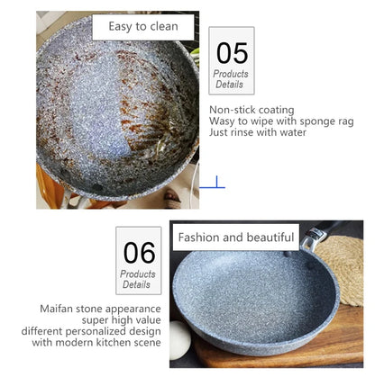 Durable Stone Frying Pan28/26/24/20cm Wok Non-stick Pan Skillet Cauldron Induction Cooker Gas Stove