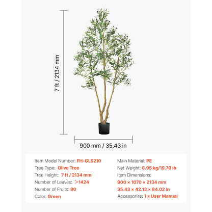 VEVOR 5/6/7/8FT Artificial Tree Tall Faux Ficus Plant with Natural Wood Trunk green Tree