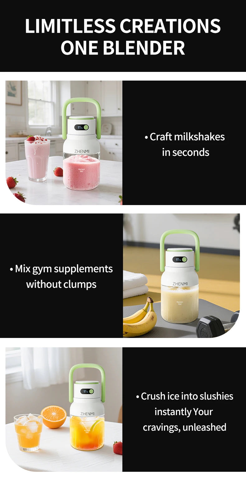 Holidays and Birthdays Blender for Shakes & Smoothies! ZHENMI BPA-Free Cordless Blender, 33oz,