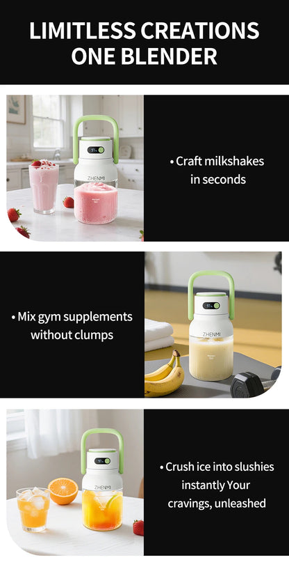 Holidays and Birthdays Blender for Shakes & Smoothies! ZHENMI BPA-Free Cordless Blender, 33oz,