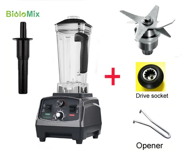 BioloMix 3HP 2200W Heavy Duty Grade Timer Blender Mixe Ice Smoothies BPA Free 2L Jar