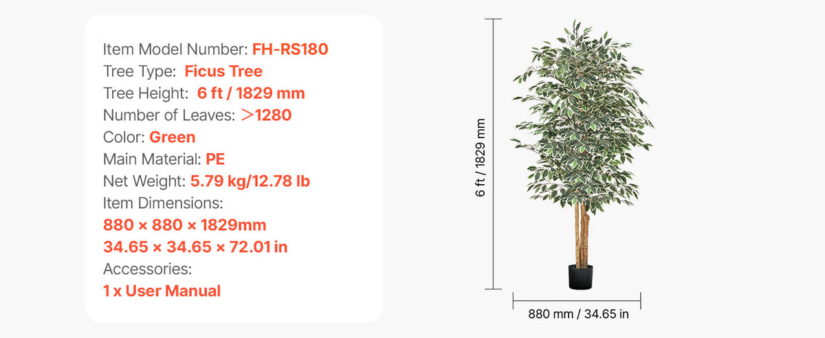 VEVOR 5/6/7/8FT Artificial Tree Tall Faux Ficus Plant with Natural Wood Trunk green Tree