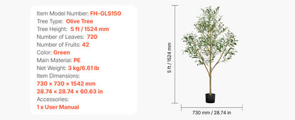VEVOR 5/6/7/8FT Artificial Tree Tall Faux Ficus Plant with Natural Wood Trunk green Tree